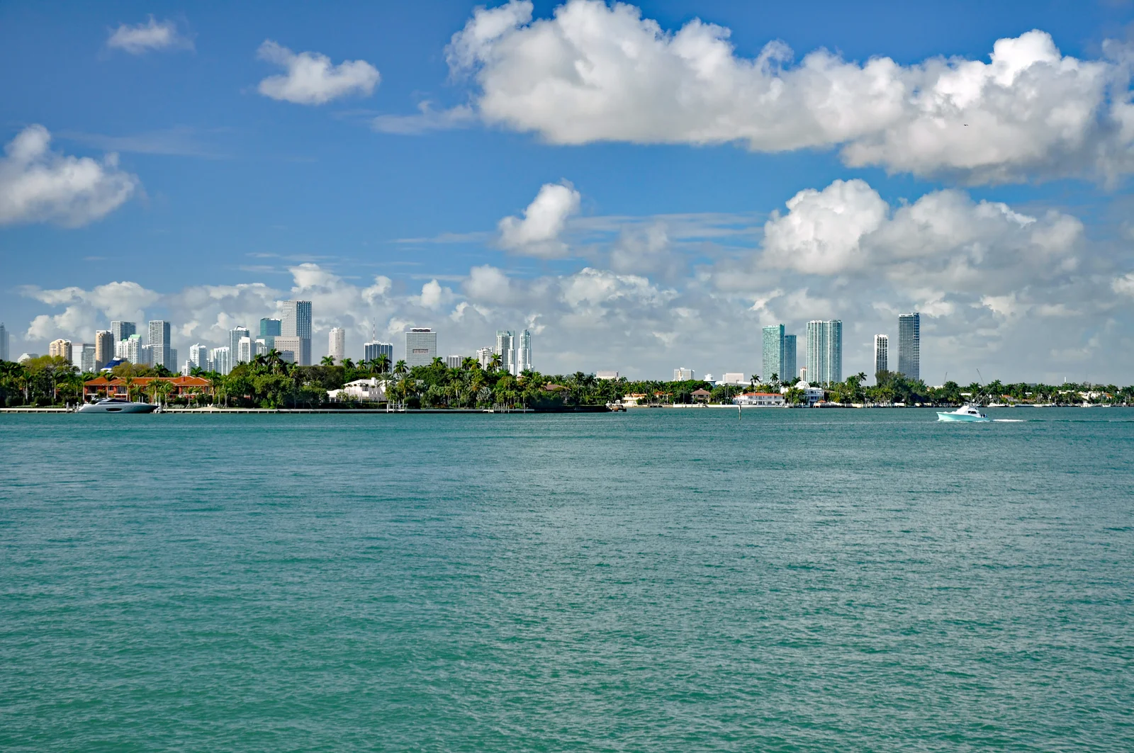 Miami waterfront and skyline viewed from Biscayne Bay, Florida